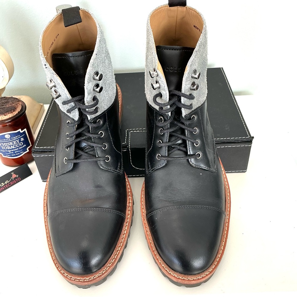 Cole Haan Judson Cap Toe Black and Gray Leather Lace Tie Men’s sz 9 - Picture 2 of 12